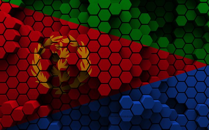 4k, flagge von eritrea, 3d-hexagon-hintergrund, eritrea 3d-flagge, tag von eritrea, 3d-sechskant-textur, nationale symbole von eritrea, eritrea, 3d-eritrea-flagge, afrikanische länder