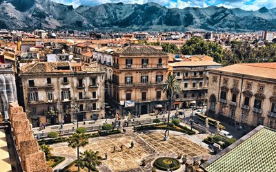 Palermo, 4k, summer, buildings, Italian cities, Palermo panorama, square, Palermo cityscape, Sicily, Italy