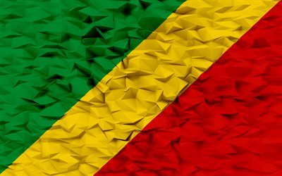 علم جمهورية الكونغو, 4k, 3d المضلع الخلفية, يوم جمهورية الكونغو, 3d علم جمهورية الكونغو, فن ثلاثي الأبعاد, جمهورية الكونغو