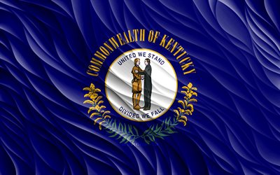 4k, Kentucky flag, wavy 3D flags, american states, flag of Kentucky, Day of Kentucky, 3D waves, USA, State of Kentucky, states of America, Kentucky