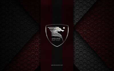 US Salernitana 1919, Serie B, red black knitted texture, US Salernitana 1919 logo, Italian football club, US Salernitana 1919 emblem, football, Salerno, Italy