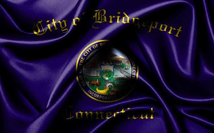 ブリッジポート フラグ, 4k, アメリカの都市, 布旗, ブリッジポートの日, ブリッジポートの旗, 波状の絹の旗, アメリカ合衆国, コネチカットの都市, 米国の都市, ブリッジポート コネチカット, ブリッジポート