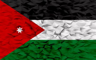 bandera de jordania, 4k, fondo de polígono 3d, textura de polígono 3d, día de jordania, bandera de jordania 3d, símbolos nacionales de jordania, arte 3d, jordania, países de asia