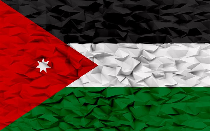 jordanian lippu, 4k, 3d polygoni tausta, jordanin lippu, 3d polygonitekstuuri, jordanian päivä, 3d jordanin lippu, jordanian kansalliset symbolit, 3d taide, jordania, aasian maat