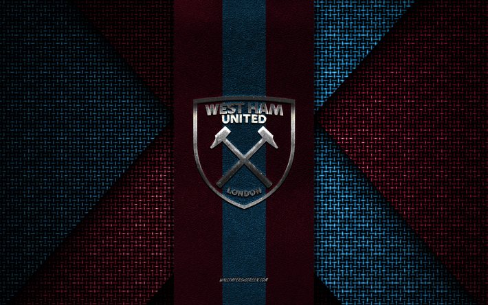 West Ham United FC, Premier League, burgundy blue knitted texture, West Ham United FC logo, English football club, West Ham United FC emblem, football, London, England