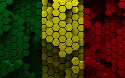 4k, Flag of Mali, 3d hexagon background, Mali 3d flag, Day of Mali, 3d hexagon texture, Mali national symbols, Mali, 3d Mali flag, African countries
