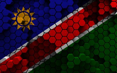 4k, Flag of Namibia, 3d hexagon background, Namibia 3d flag, Day of Namibia, 3d hexagon texture, Namibia national symbols, Namibia, 3d Namibia flag, African countries