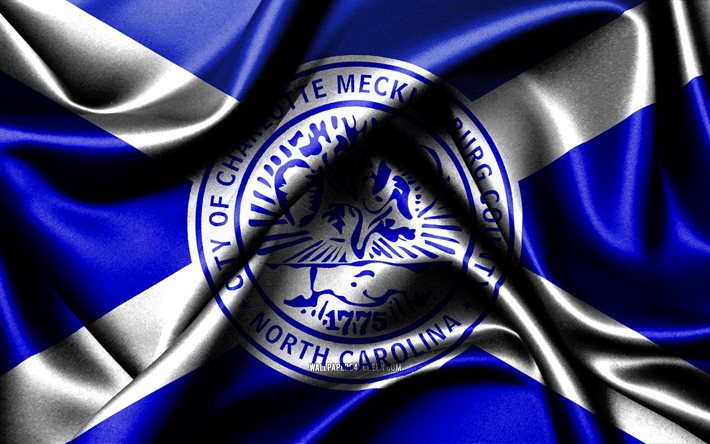 Charlotte flag, 4K, american cities, fabric flags, Day of Charlotte, flag of Charlotte, wavy silk flags, USA, cities of America, cities of North Carolina, US cities, Charlotte North Carolina, Charlotte