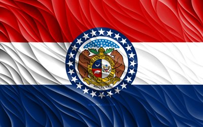 4k, ミズーリ州旗, 波状の 3d フラグ, アメリカの州, ミズーリ州の旗, ミズーリの日, 3d 波, アメリカ合衆国, ミズーリ州, ミズーリ
