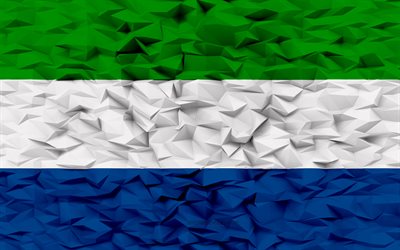 Flag of Sierra Leone, 4k, 3d polygon background, Sierra Leone flag, 3d polygon texture, Day of Sierra Leone, 3d Sierra Leone flag, Sierra Leone national symbols, 3d art, Sierra Leone, Africa countries