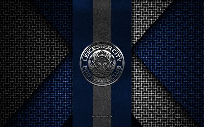 Leicester City FC, Premier League, blue white knitted texture, Leicester City FC logo, English football club, Leicester City FC emblem, football, Leicester City, England