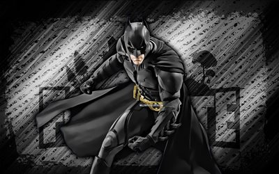 باتمان فورتنايت, 4k, خلفية قطرية رمادية, فن الجرونج, فورتنايت, عمل فني, جلد باتمان, شخصيات fortnite, الرجل الوطواط, fortnite باتمان سكين