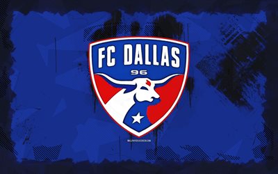 FC Dallas grunge logo, 4k, MLS, blue grunge background, soccer, FC Dallas emblem, football, FC Dallas logo, american soccer club, Dallas FC
