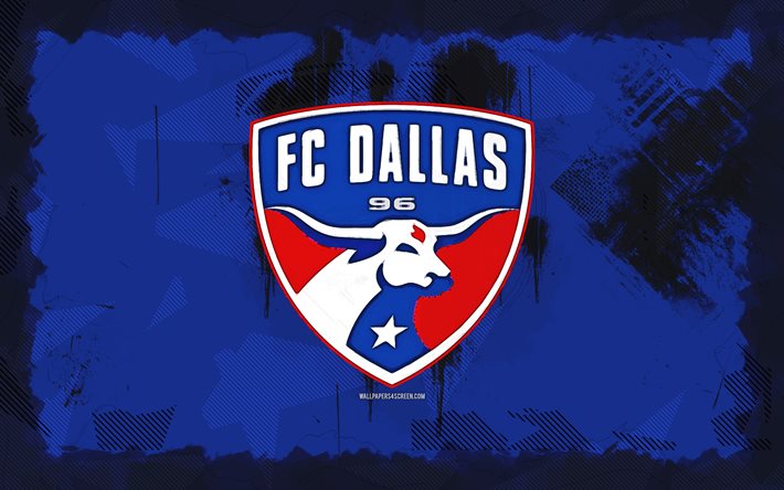 شعار fc dallas grunge, 4k, mls, خلفية الجرونج الأزرق, كرة القدم, fc dallas emblem, شعار دالاس fc, نادي كرة القدم الأمريكي, دالاس fc