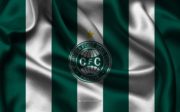 4k, logotipo de coritiba, tela de seda blanca verde, equipo de fútbol brasileño, emblema de coritiba, serie brasileña a, coritiba, brasil, fútbol americano, bandera de coritiba, fútbol, coritiba fc