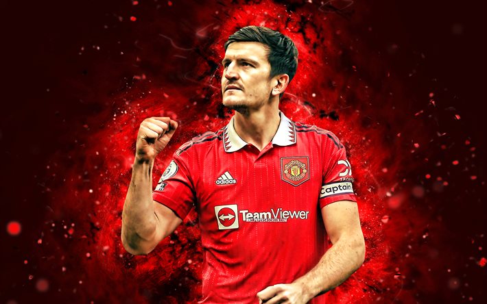 Harry Maguire, 4k, 2023, red neon lights, Manchester United FC, Premier League, english footballers, Harry Maguire 4K, soccer, football, Harry Maguire Manchester United, Man United