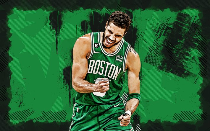 4k, Jayson Tatum, green grunge background, Boston Celtics, NBA, basketball, Jayson Tatum 4K, grunge art, Jayson Tatum Boston Celtics