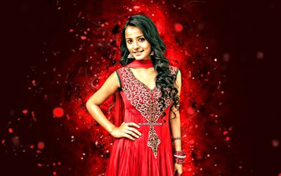 Mahima Makwana, 4k, red neon lights, indian actress, Bollywood, movie stars, artwork, picture with Mahima Makwana, indian celebrity, Mahima Makwana 4k