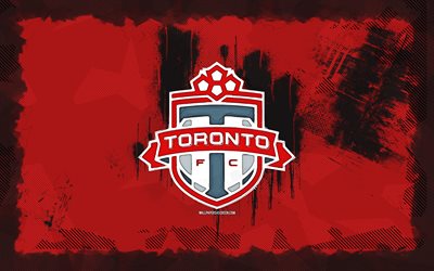 Toronto FC grunge logo, 4k, MLS, red grunge background, soccer, Toronto FC emblem, football, Toronto FC logo, canadian soccer club, Toronto FC