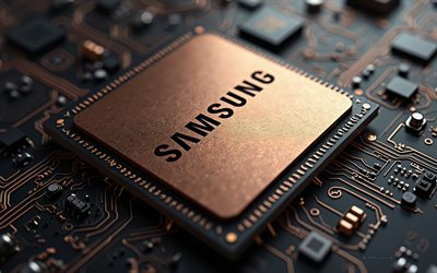 logotipo de bronce 3d samsung, 4k, placa base negra, signo de samsung, emblema de samsung, logotipo de samsung, fondo de tecnología negra, samsung, antecedentes con el logotipo de samsung