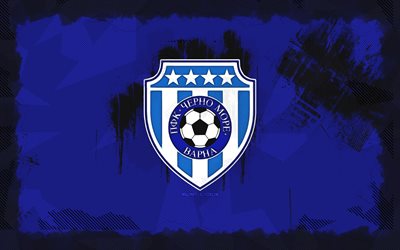 cherno más logotipo de varna grunge, 4k, parva liga, fondo grune rojo, fútbol, cherno más varna emblema, fútbol americano, cherno más logotipo de varna, cherno más varna, club de fútbol búlgaro, pfc cherno más varna
