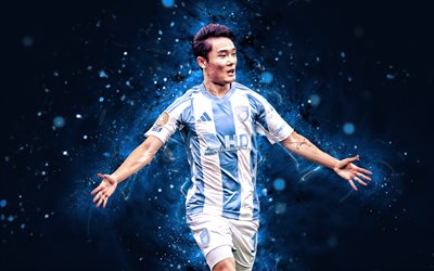 Um Won-sang, 4k, blue neon lights, Ulsan HD, K League 1, South Korean footballers, Um Won-sang 4K, football, soccer, Ulsan HD FC, Um Won-sang Ulsan HD