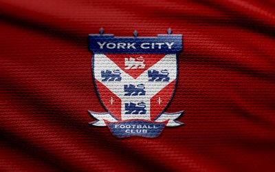 York City FC fabric logo, 4k, red fabric background, National League, bokeh, soccer, York City FC logo, football, York City FC emblem, York City FC, english football club, FC York City