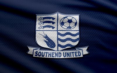 Southend United fabric logo, 4k, blue fabric background, National League, bokeh, soccer, Southend United logo, football, Southend United emblem, Southend United, english football club, Southend United FC