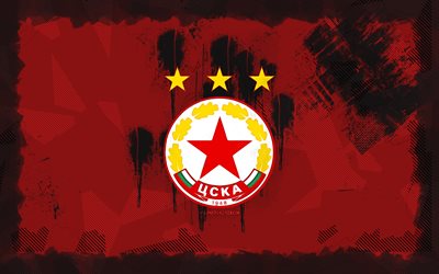 logotipo de cska sofia grunge, 4k, parva liga, fondo grune rojo, fútbol, cska sofía emblema, fútbol americano, logotipo de cska sofía, pfc cska sofía, club de fútbol búlgaro, cska sofia fc