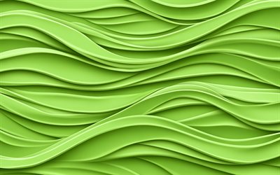 موجات ثلاثية الأبعاد الخضراء, 4k, مبدع, مجردة الأمواج ثلاثية الأبعاد, قوام ثلاثي الأبعاد, خلفيات ثلاثية الأبعاد الخضراء, العمل الفني, الموجات ثلاثية الأبعاد, خلفيات ثلاثية الأبعاد