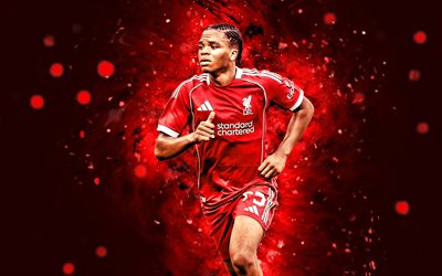 4k, rio ngumoha, roter abstrakter hintergrund, liverpool fc, premier league, englische fußballer, rio ngumoha 4k, rote neonlichter, fußball, lfc, rio ngumoha liverpool