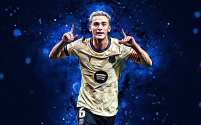 Gavi, 4k, personal celebration, blue neon lights, FC Barcelona, La Liga, spanish footballers, Gavi 4K, football, soccer, Barcelona FC, LaLiga, Barcelona, FCB, Pablo Martin Paez Gavira, Gavi Barcelona