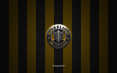 Wheeling Nailers logo, American hockey club, East Coast Hockey League, yellow black carbon background, ECHL, Wheeling Nailers emblem, hockey, Wheeling Nailers, USA