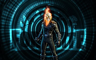 jinete fantasma fortnite, 4k, fondo espiral azul, fortnita, creativo, piel de jinete fantasma, piel fantasma de fortnite, jinete fantasma, personajes de fortnite