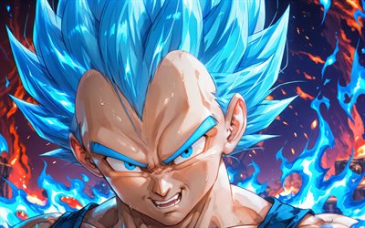4k, vegeta, obra de arte, llamas de fuego azul, bola de dragón, super saiyan vegeta, príncipe vegeta, personajes de anime, dragon ball z, vegeta dbz, personajes de dragon ball