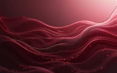 خلفية الأمواج ثلاثية الأبعاد, 4k, الموجات ثلاثية الأبعاد, خلفية الأمواج الحمراء الداكنة, خلفية موجات الحرير, موجات النسيج الملمس, خلفية الأمواج