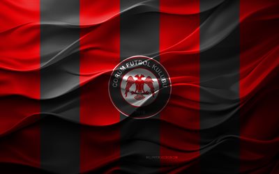 4k, logotipo de corum fk, fondo 3d negro rojo, tff 1 lig, corum fk emblema, equipo de fútbol turco, bandera de corum fk, textura 3d, pavo, corum fk, fútbol americano, fútbol, coro