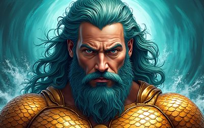 4k, aquaman, fondo de abstracto turquesa, superhéroes, dc comics, de cerca, aquaman 3d, obra de arte, arte de aquaman, fan art, aquaman 4k