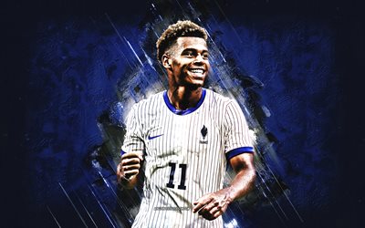 Desire Doue, France National Football Team, French Footballer, Blue Stone Background, Goal Celebration, Grunge Art, France, Football