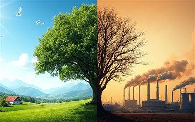 ecology concepts, 4k, environment, clean nature, heavy industry, take care of the planet, ecology, harm of heavy industry, harm to the environment