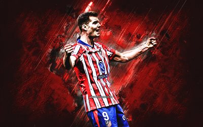 alexander sorloth, atletico madrid, norsk fotbollsspelare, röd stenbakgrund, la liga, spanien, grunge konst, fotboll