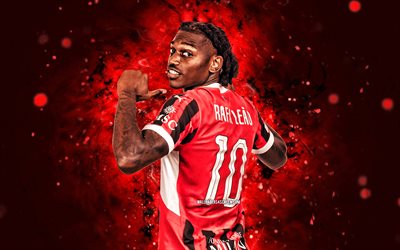 4k, rafael leao, arka görünüm, kırmızı neon işıklar, ac milan, serie a, portekizli futbolcular, rafael leao 4k, futbol, rafa leao, milan fc, rafael leao milan