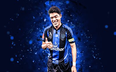 Hiroki Sakai, 4k, blue neon lights, Auckland FC, A-League, Japanese footballers, Hiroki Sakai 4K, football, soccer, Hiroki Sakai Auckland FC