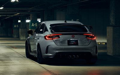 4k, honda civic type r, vista traseira, ajuste, 2025 carros, grey honda civic, 2025 honda civic type r, pacote preto de corrida, carros japoneses, honda, hdr
