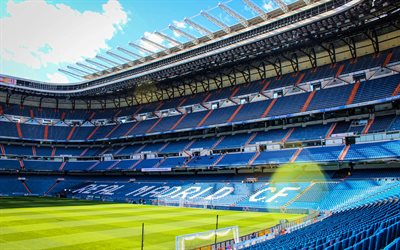 Santiago Bernabeu, 4k, football stands, spanish stadiums, Real Madrid stadium, soccer stadiums, Real Madrid CF, Madrid, Spain, Santiago Bernabeu Stadium, stands, football