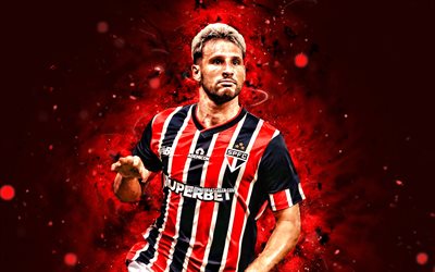 Jonathan Calleri, 4k, red neon lights, Sao Paulo FC, Brazilian Serie A, Argentine footballers, Jonathan Calleri 4K, football, soccer, Jonathan Calleri Sao Paulo