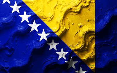 flaggan bosnien och hercegovina, 4k, stenvågstruktur, bosniens flagg och hercegovina, 3d bosnia och hercegovina flagga, europa, europeiska länder, bosnien och hercegovina
