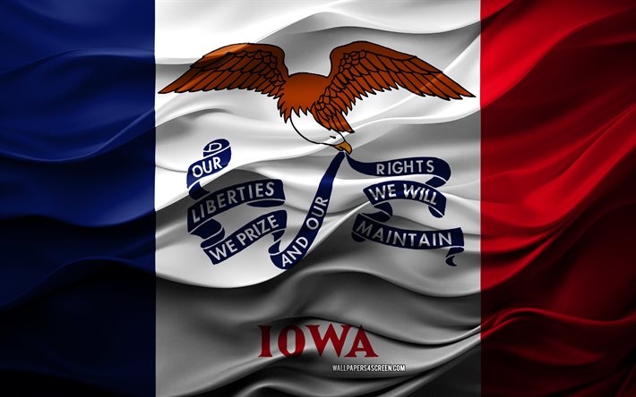 4k, Flag of Iowa, American states, 3d Iowa flag, USA, Iowa flag, 3d texture, Day of Iowa, national symbols, 3d art, Iowa