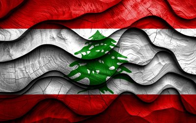 4k, Lebanese flag, Asian countries, wooden 3D waves flags, Day of Lebanon, flag of Lebanon, wavy silk flags, Lebanon wooden flag, Lebanese national symbols, Lebanon flag, Lebanon
