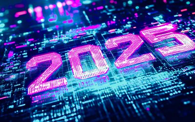2025 New Year, Neon Light, 2025 Neon Background, Happy New Year 2025, 2025 Concepts, Cyberpunk 2025 Background